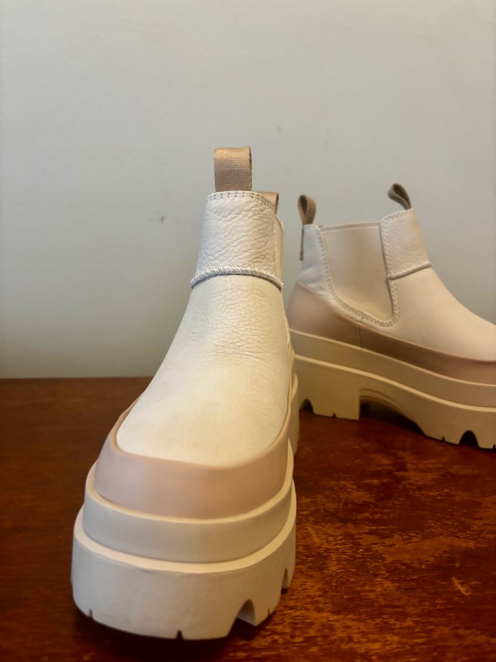 UGG Cream Platform Chelsea Boots with Tan Trim